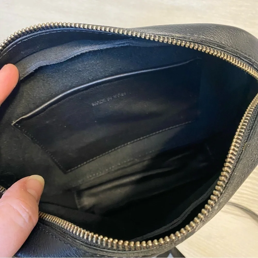 Madesmart Black Leather Zip Pouch Crossbody Bag, Made in Spain